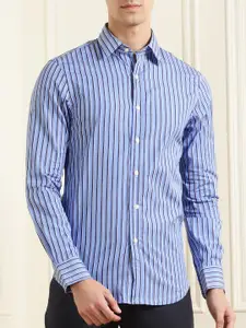 Polo Ralph Lauren Men Blue & Black Opaque Striped Regular Fit Cotton Casual Shirt
