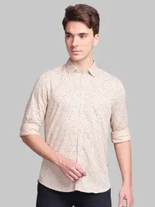 Parx Men Beige Slim Fit Floral Opaque Printed Casual Shirt