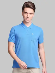 Parx Men Blue Polo Collar Pockets T-shirt