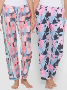 FashionRack Pack of 2 Blue & Pink Printed Lounge Pants