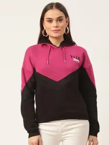 ELLE Women Black Colourblocked Hooded Sweatshirt