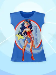YK Justice League Girls Blue Wonder woman Printed T-shirt Dress