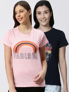 Kryptic Women Pack Of 2 Printed Pure Cotton Lounge T-Shirts
