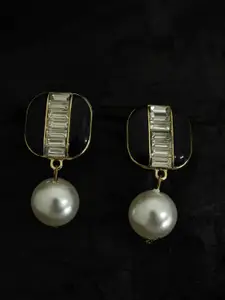 justpeachy White & Black Contemporary Gold-Plated Drop Earrings