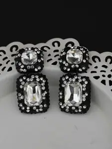 justpeachy Silver-Toned Geometric Drop Earrings
