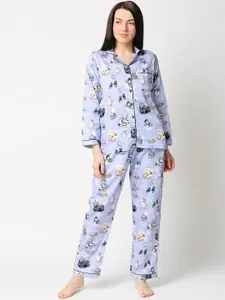 Pyjama Party Woman Lavender Printed Night suit