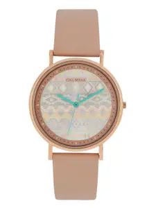 TEAL BY CHUMBAK Women Multicoloured Patterned Dial & Gold Toned Leather Wrap Around Straps Analogue Watch