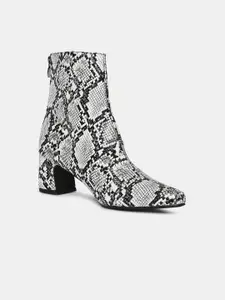 20Dresses Grey & Black Sanke-Skin Textured Party High-Top Block Heeled Boots