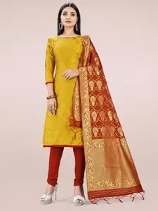 Mitera Mustard & Gold-Toned Unstitched Dress Material