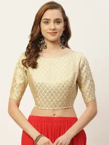 Studio Shringaar Women Golden Woven Design Saree Blouse