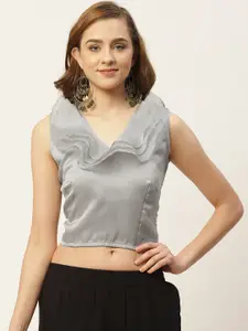 Studio Shringaar Women Grey Solid Saree Blouse