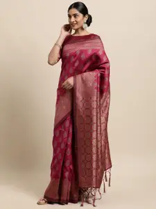 Janasya Pink Woven Design Silk Blend Heavy Work Banarasi Saree
