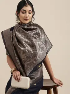 Saree mall Navy Blue Paisley Linen Blend Banarasi Saree