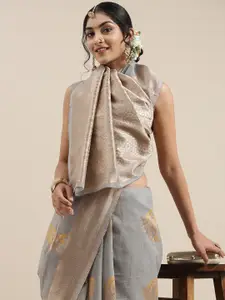 Saree mall Grey Paisley Linen Blend Banarasi Saree