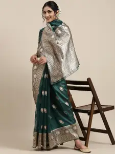 Saree mall Teal Green Ethnic Motifs Organza Banarasi Saree