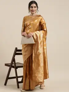 Saree mall Mustard Yellow Ethnic Motifs Silk Blend Banarasi Saree