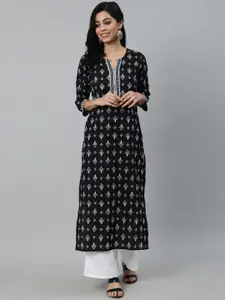 Nayo Women Black Ethnic Motifs Printed Cotton Kurta