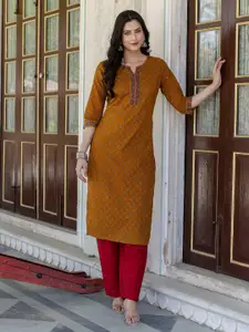 Nayo Women Mustard Yellow Ethnic Motifs Printed Cotton Kurta