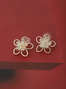 Carlton London Gold-Plated CZ-Studded Handcrafted Floral Oversized Studs