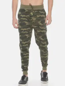Steenbok Men Olive Printed Cotton Straight-Fit Joggers