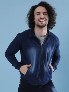 Campus Sutra Men Blue Washed Regular Denim Jacket