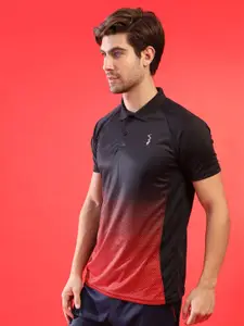 Campus Sutra Men Red & Black Colourblocked Polo Collar Running T-shirt