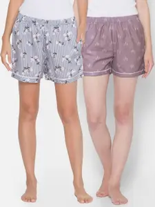 FashionRack Women Set of 2 Grey Printed Lounge Shorts
