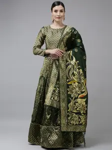 DIVASTRI Green & Gold-Toned Semi-Stitched Lehenga & Unstitched Blouse With Dupatta