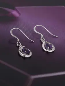 VANBELLE 925 Rhodium-Plated Sterling Silver Purple Teardrop Shaped Drop Earrings