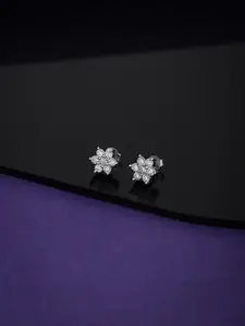 VANBELLE Silver-Toned 925 Sterling Silver Floral Studs Earrings