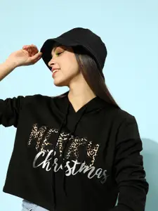 KASSUALLY Women Stylish Black Typography Christmas Update Sweatshirt