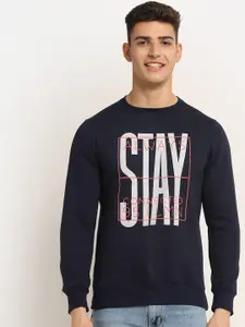 Rodamo Men Navy Blue Printed Fleece Sweatshirt