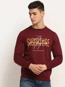 Rodamo Men Maroon Printed Fleece Sweatshirt