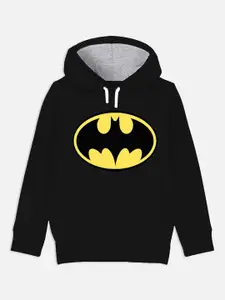YK Justice League Boys Black Batman Printed Hooded Sweatshirt
