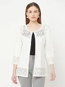 Espresso Women Off White Lace Panel Front Open Shrug