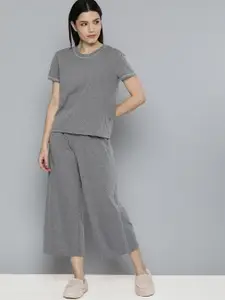 Chemistry Women Grey Solid Pure Cotton Night suit