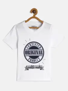 METRO KIDS COMPANY Boys White & Black Typography Printed T-shirt