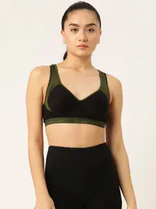 Lady Lyka Black & Olive Green Cotton Bra-Full Coverage Non-Wired Lightly Padded
