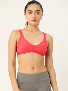 Lady Lyka Coral Pink Solid Cotton Workout Bra-Full Coverage Non-Wired Non Padded