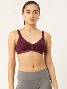 Lady Lyka Burgundy Solid Cotton Workout Bra-Full Coverage Non-Wired Non Padded