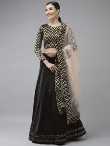 DIVASTRI Black Woven Design Semi-Stitched Lehenga & Unstitched Blouse With Dupatta