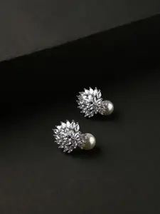 justpeachy Silver-Toned & White Contemporary Studs Earrings