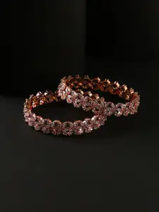 justpeachy Set Of 2 Gold-Toned & White Cubic Zirconia Studded Bangles