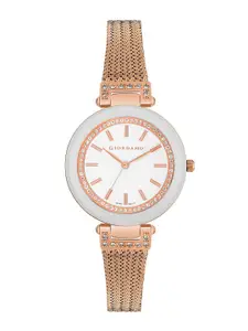 GIORDANO Women White & Rose Gold Toned Bracelet Style Straps Analogue Watch GD-2070-11