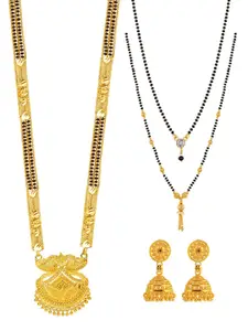 Brandsoon Women Set Of 3 Gold Plated Mangalsutra With Jumka Earring Set