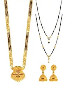 Brandsoon Set of 3 Gold-Plated Mangalsutra With Earring