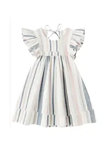 THE BABY ATELIER Girls Grey Striped 100% Organic Cotton Nightdress