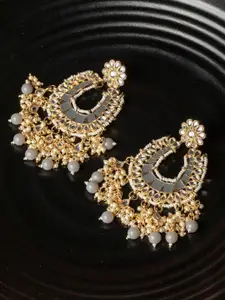 Priyaasi Gold-Toned & Grey Floral Drop Earrings