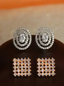 Priyaasi Set of 2 Gold-Toned Geometric Studs Earrings