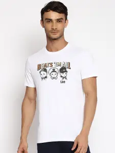 Lee Men White & Black Typography Printed Slim Fit T-shirt
